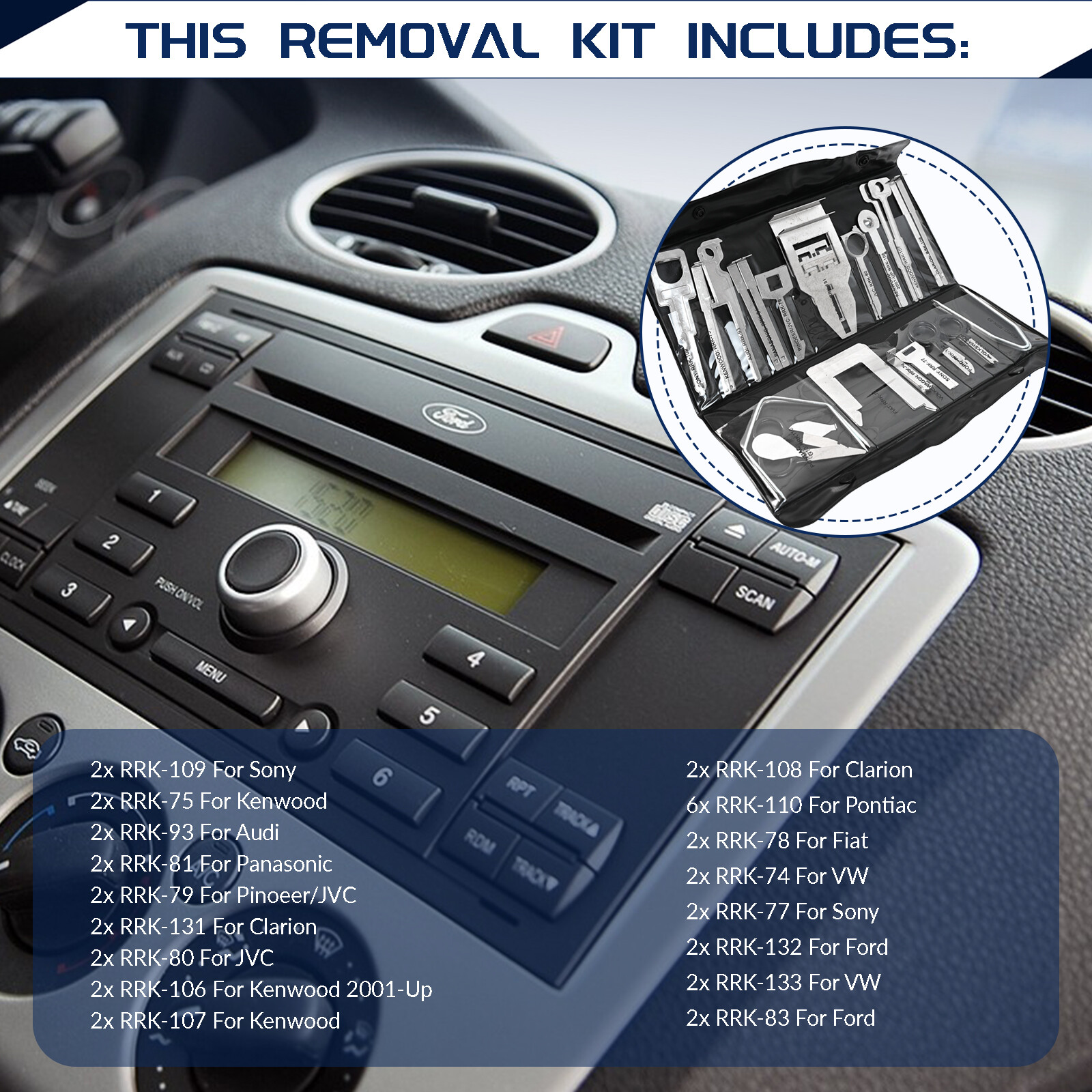 38pcs Car Radio Stereo Audio Head Unit Key Removal Tool Set Release Keys Kits