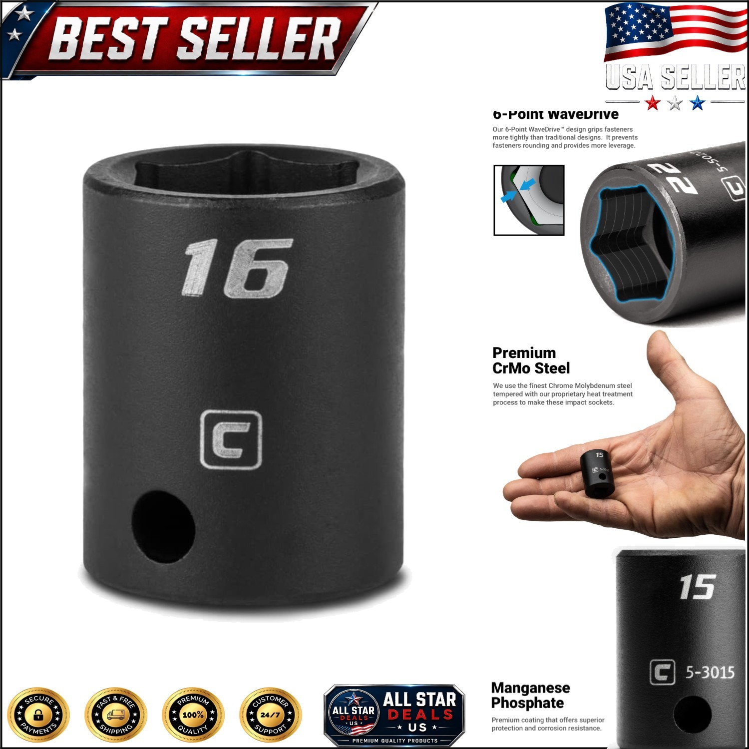 16mm Shallow Impact Socket, 3/8″ Drive – Professional-Grade Durability