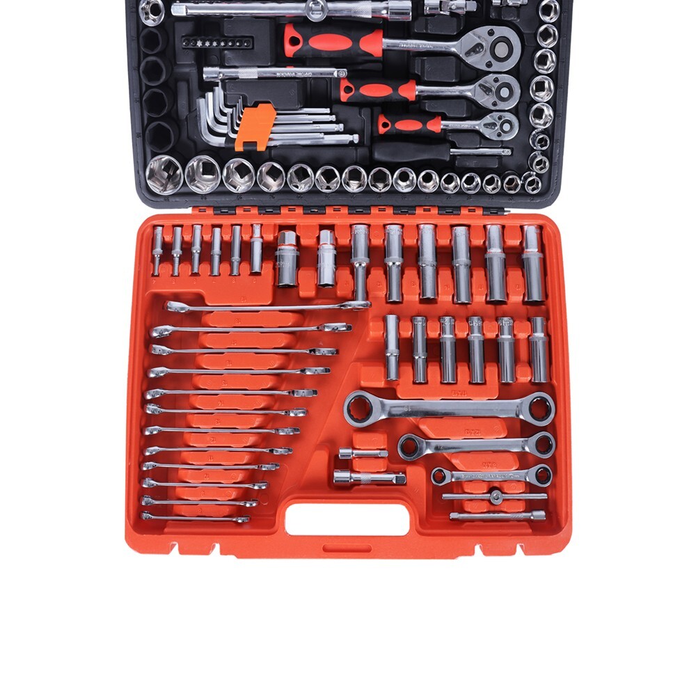 150pcs Mechanic Tool Kit and Socket Set With Case 1/2 & 1/4 & 3/8″ Drive Ratchet