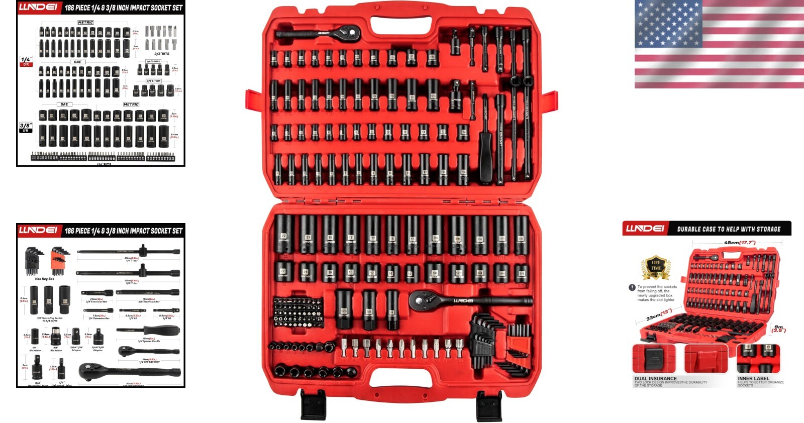 Professional 186-Piece Metric & Standard Socket Set – Ratchet & Spark Plug Tool