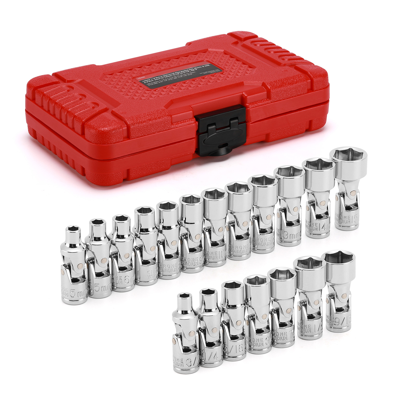 19PCS 1/4″ Drive Universal Joint Socket Set Metric 5mm-15mm &SAE 3/16″ to 9/16″