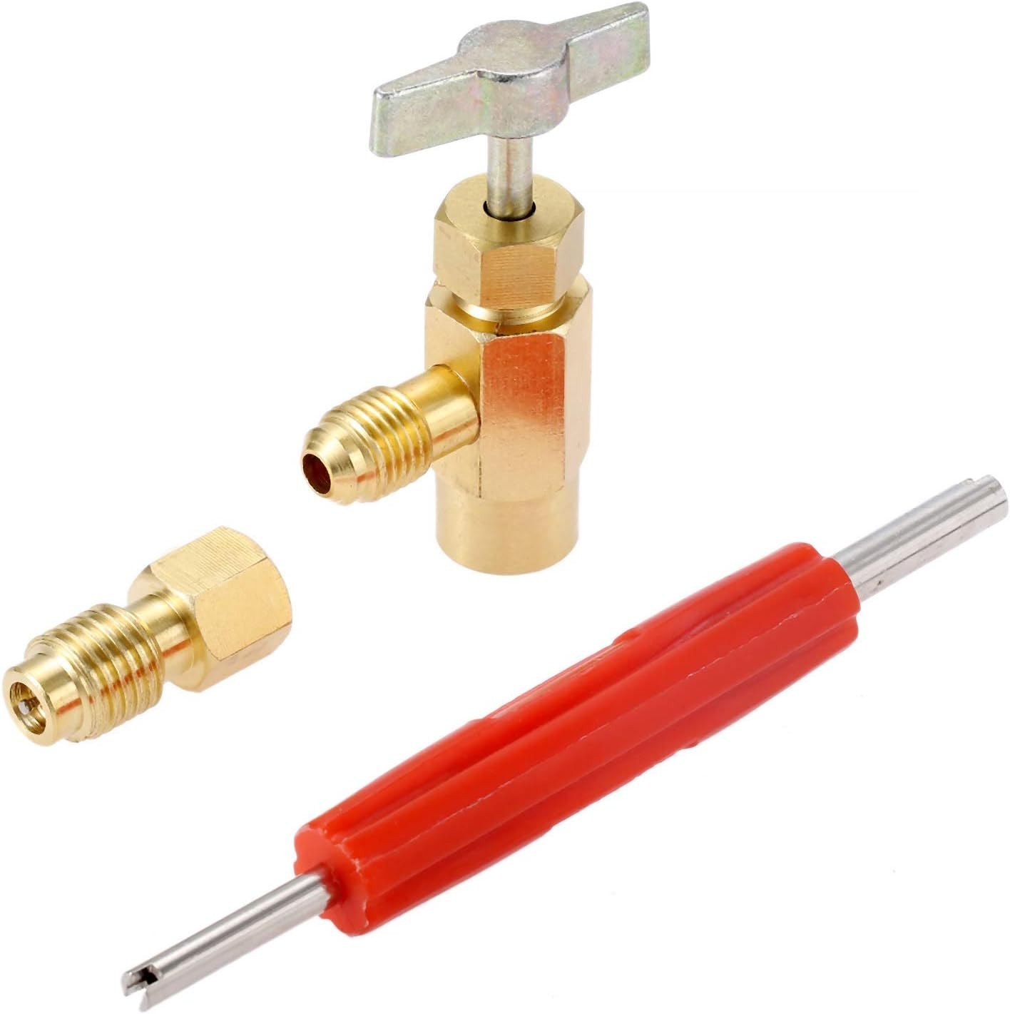 R134A Can Tap with Brass Tank Adapter and Valve Core Remover for AC Systems