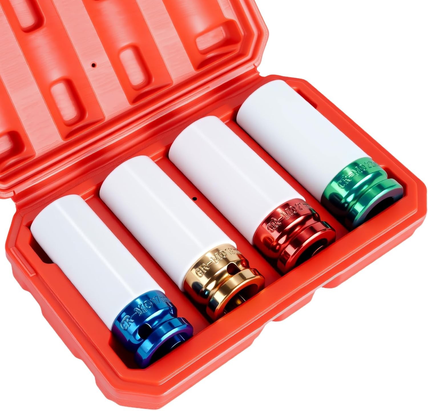 1/2″ Drive Non-Marring Impact Socket Set – 4 PC Color-Coded CR-MO Deep Sockets