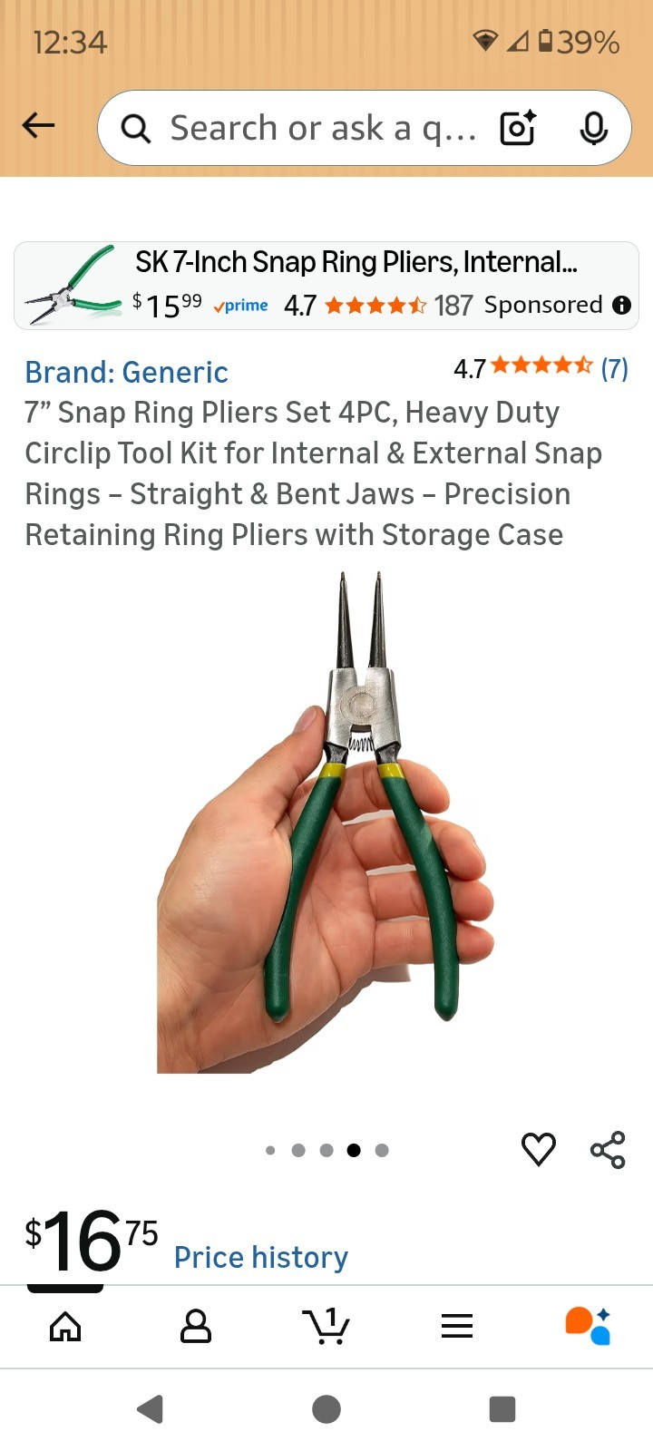 4Pcs 7″ Internal/External Snap Ring Pliers Set Heavy Duty Circlip Pliers Kit