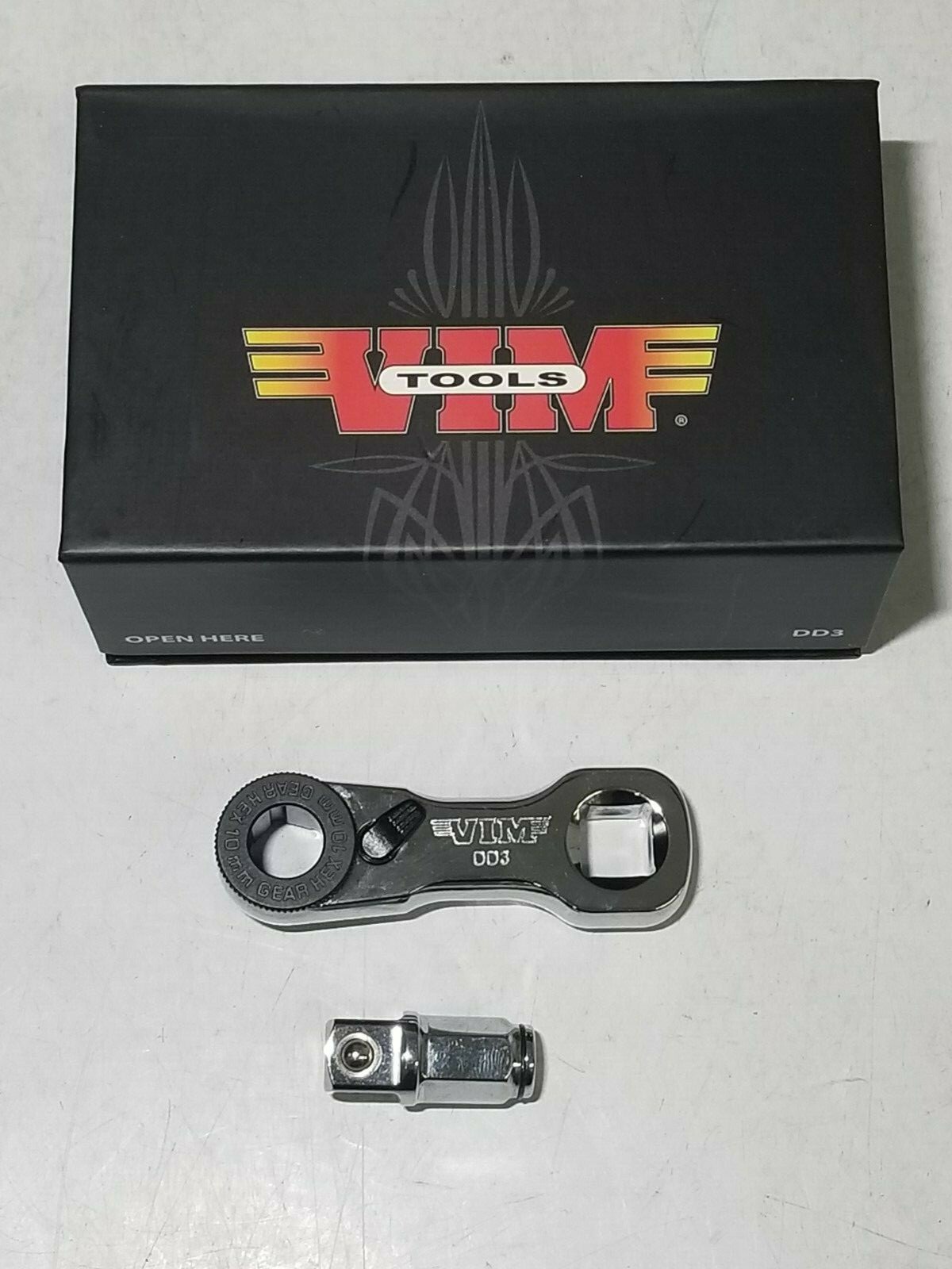VIM Tools 3/8″ & 10mm Hex dr 3″ Long Dual Drive Micro 60 Tooth Ratchet #DD3