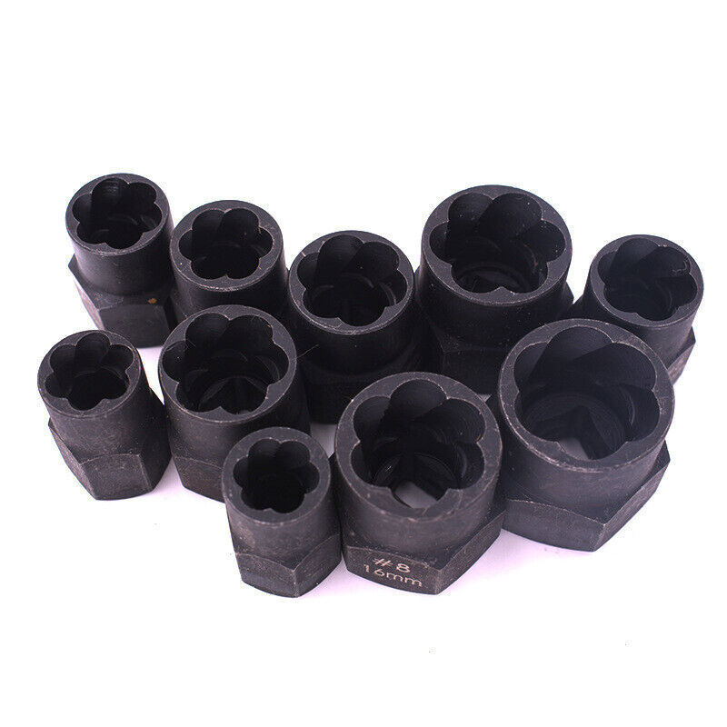 10pcs Damaged Lug Nut Lock Remover Twist Socket Set Screw Extractor Tool US