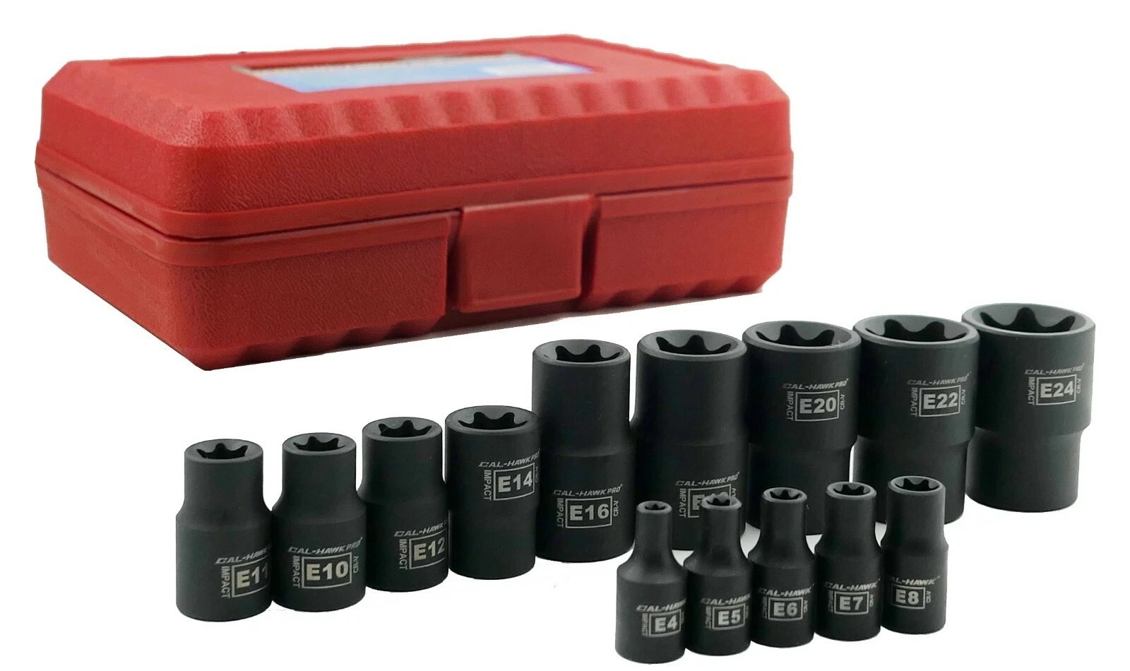 14-Pc Cr-Mo Female Star E-Torx External Bit Socket Set E4-E24 1/2″ 3/8″ 1/4″ Dr.
