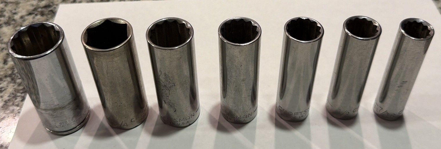 Lot Of 6 Craftsman And 1 Thorsen 3/8″ Drive SAE Deep Sockets 12 Point