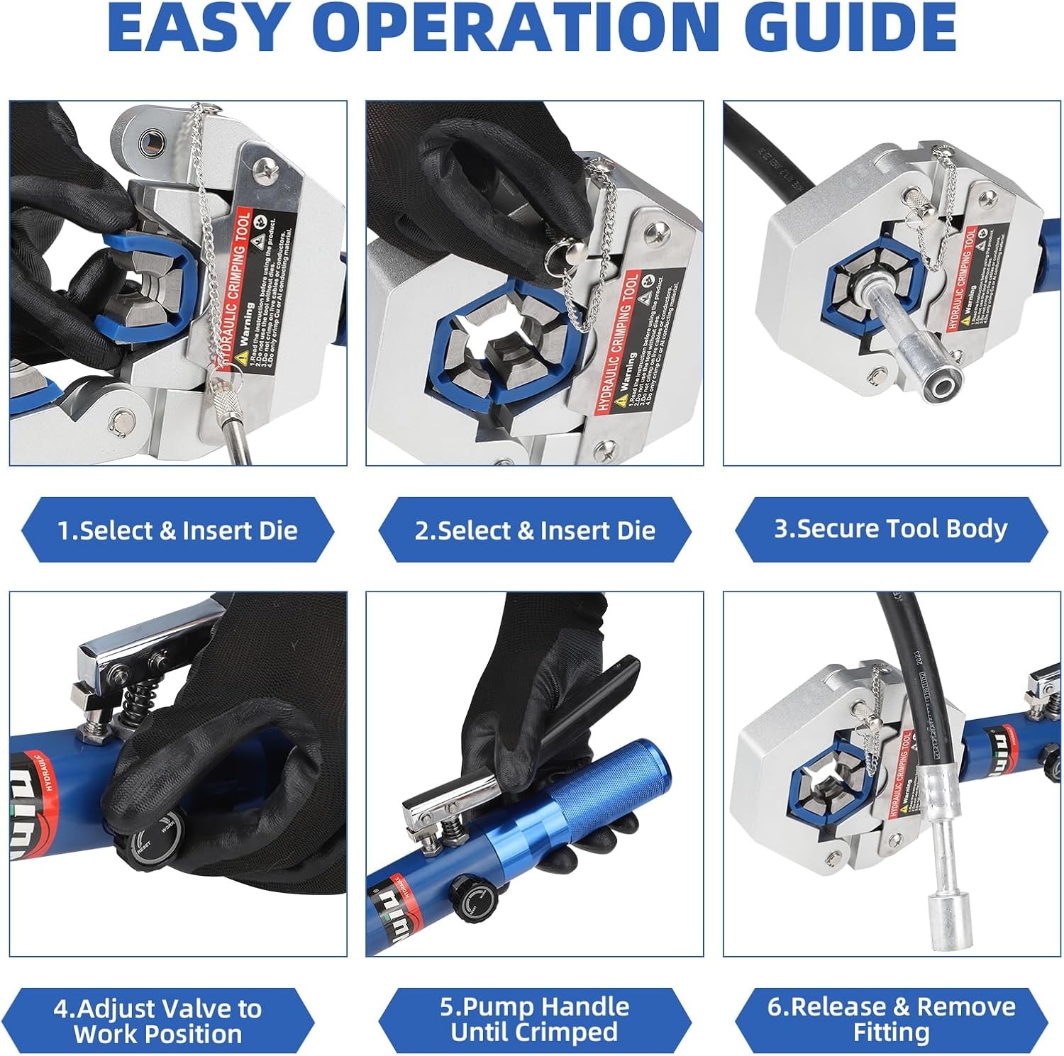 FS-7842A Hydraulic Hose Crimper Kit – 8T 17 inches x 12.6 inches, Blue