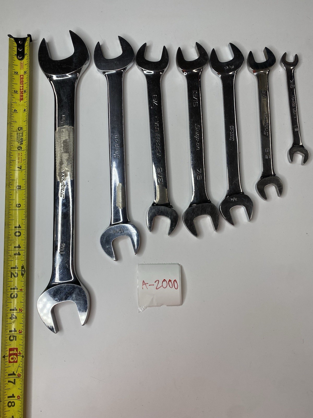 Snap-on SAE Double Open End Wrench Lot 7pc USA 9/32-1-1/4 A-2000