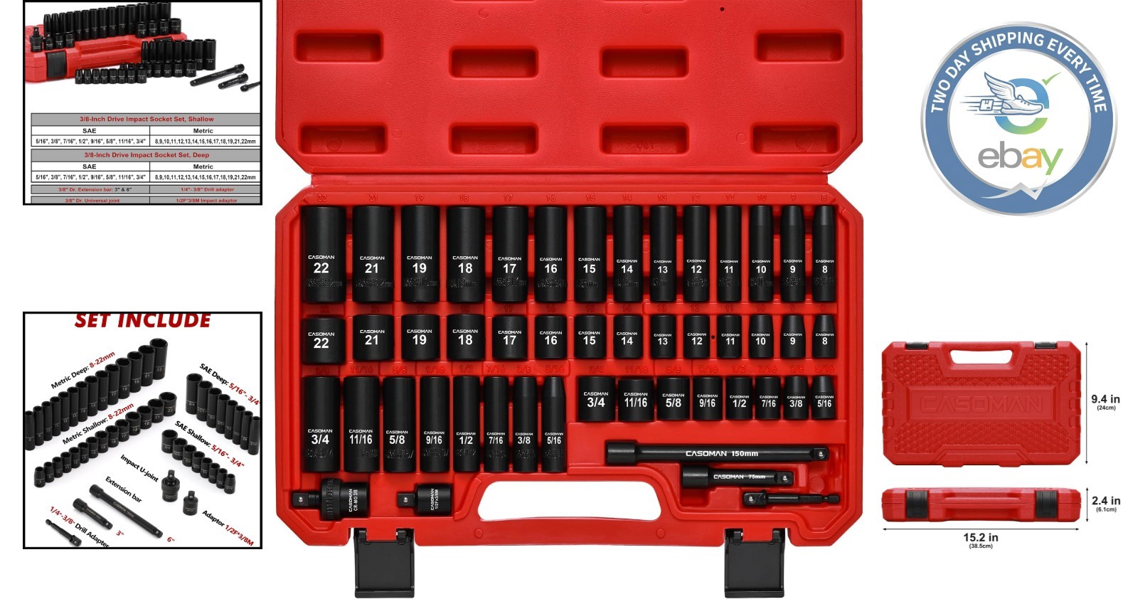 49-Piece 3/8″ Drive Impact Socket Set in Cr-V Steel for Professionals