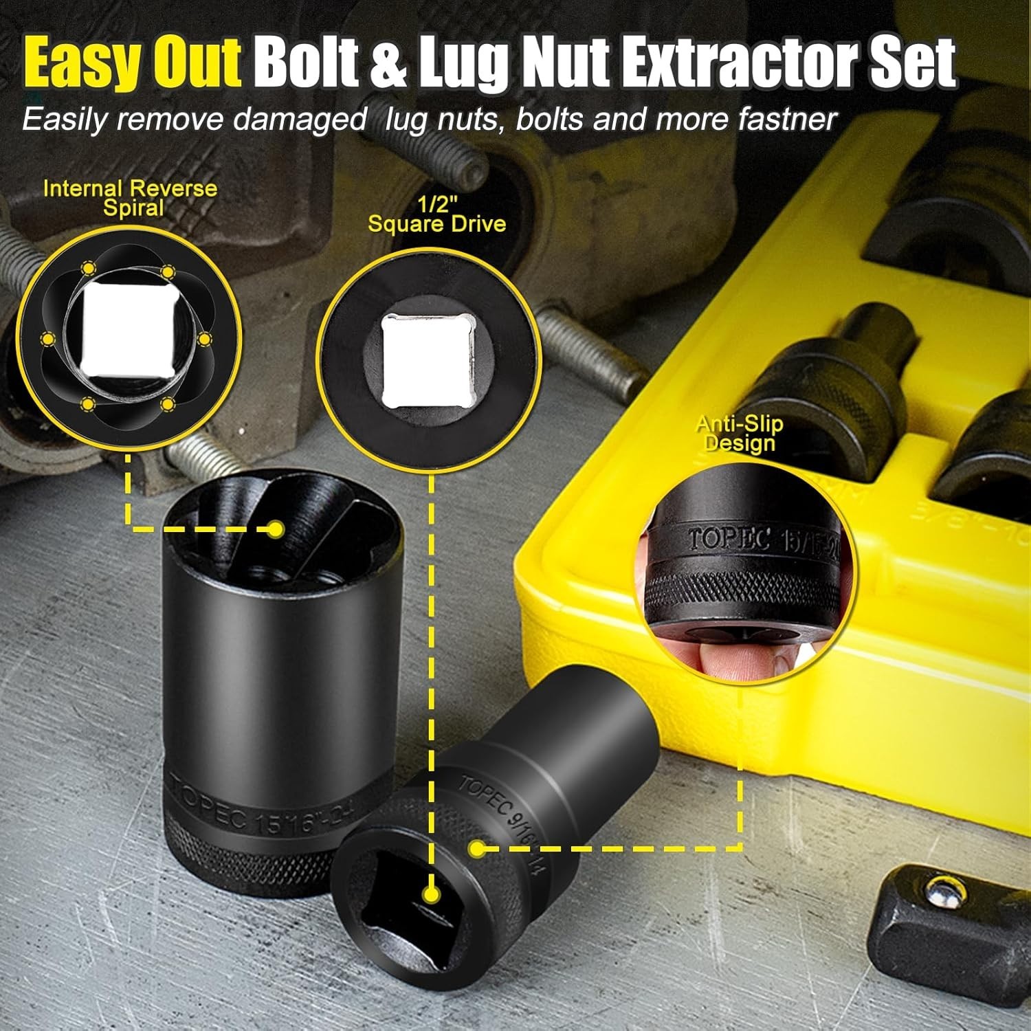 14 Piece Lug Nut Removal Set for Rusted and Damaged Bolts