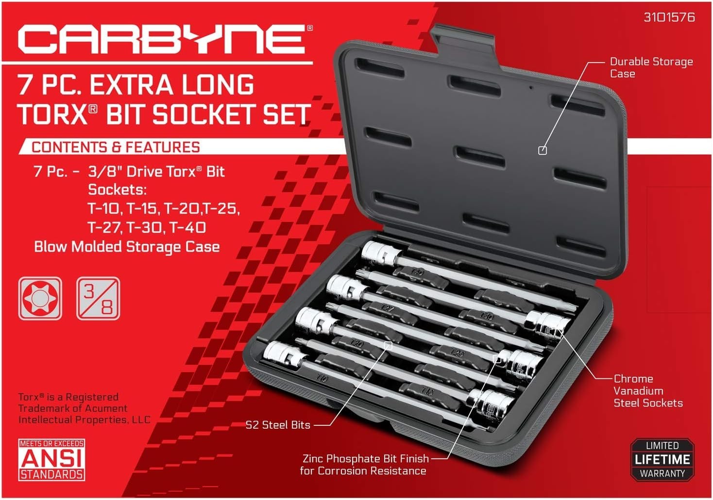 7-Piece Professional Torx Extra Long Bit Socket Set, T10-T40 Sizes, 3/8 in. D…