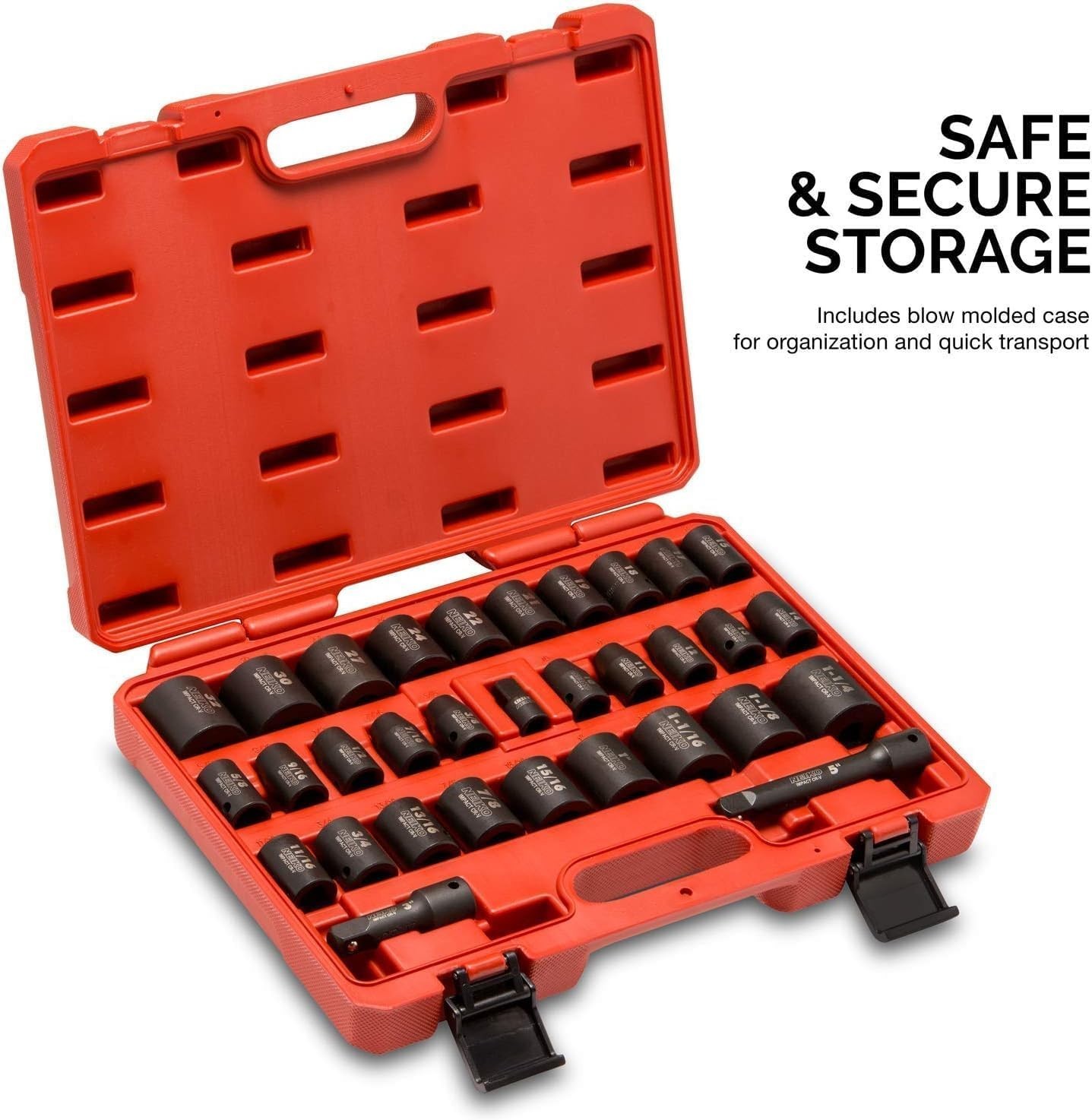 02447A 1/2″ Drive Master Impact Socket Set, 32 Piece Shallow Socket Assortment