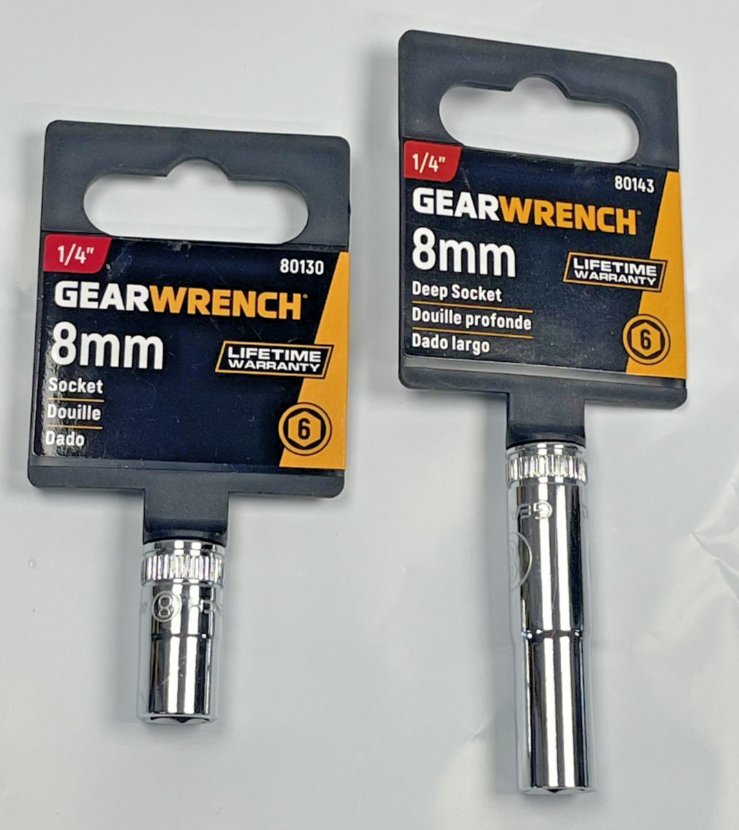 8mm GearWrench 3/8 and 1/4″ Drive Short Well Polished Socket 6 point ; 2 pack