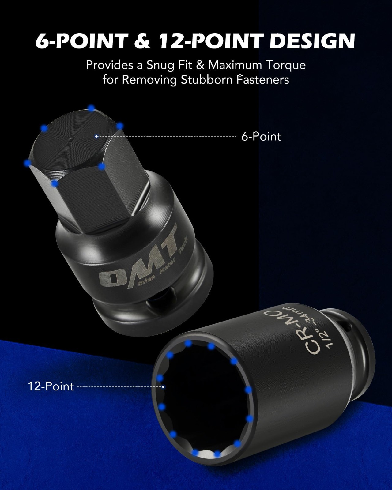8pc 1/2″ Drive Axle Nut Socket Set – Metric 12 Point Impact Sockets, Extra Deep,