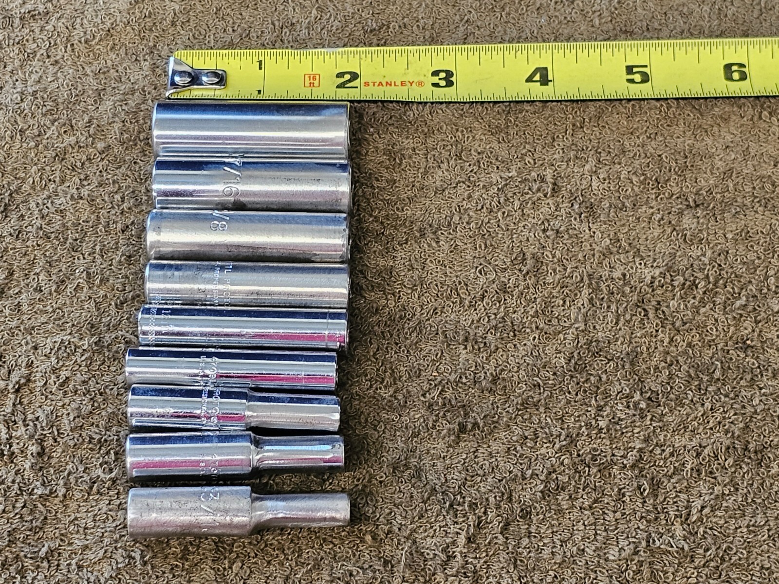 9 Proto Professional Deep Well Long Socket 1/4″ Drive Sae Set 1/2 3/8 3/16 4716L