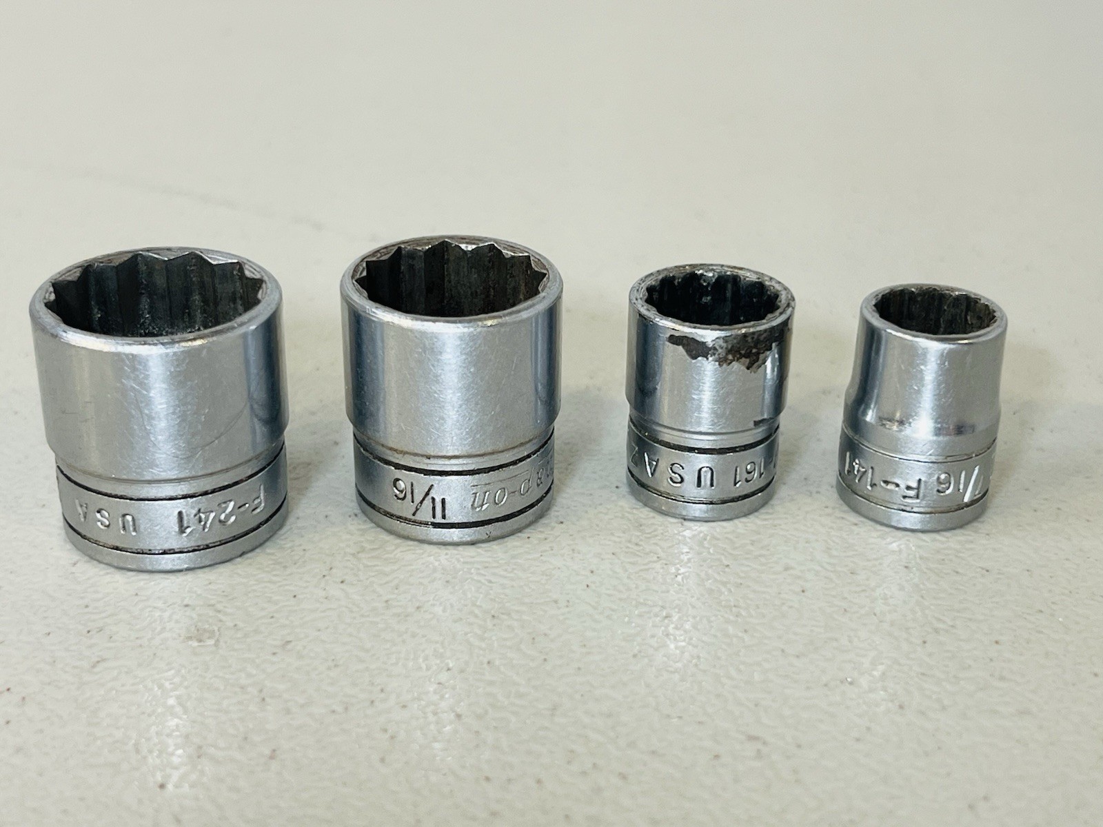 (Lot of 4) Snap-On Socket 3/8 Drive 3/4 F241 11/16 F221 1/2 F161 7/16 F141 12Pt