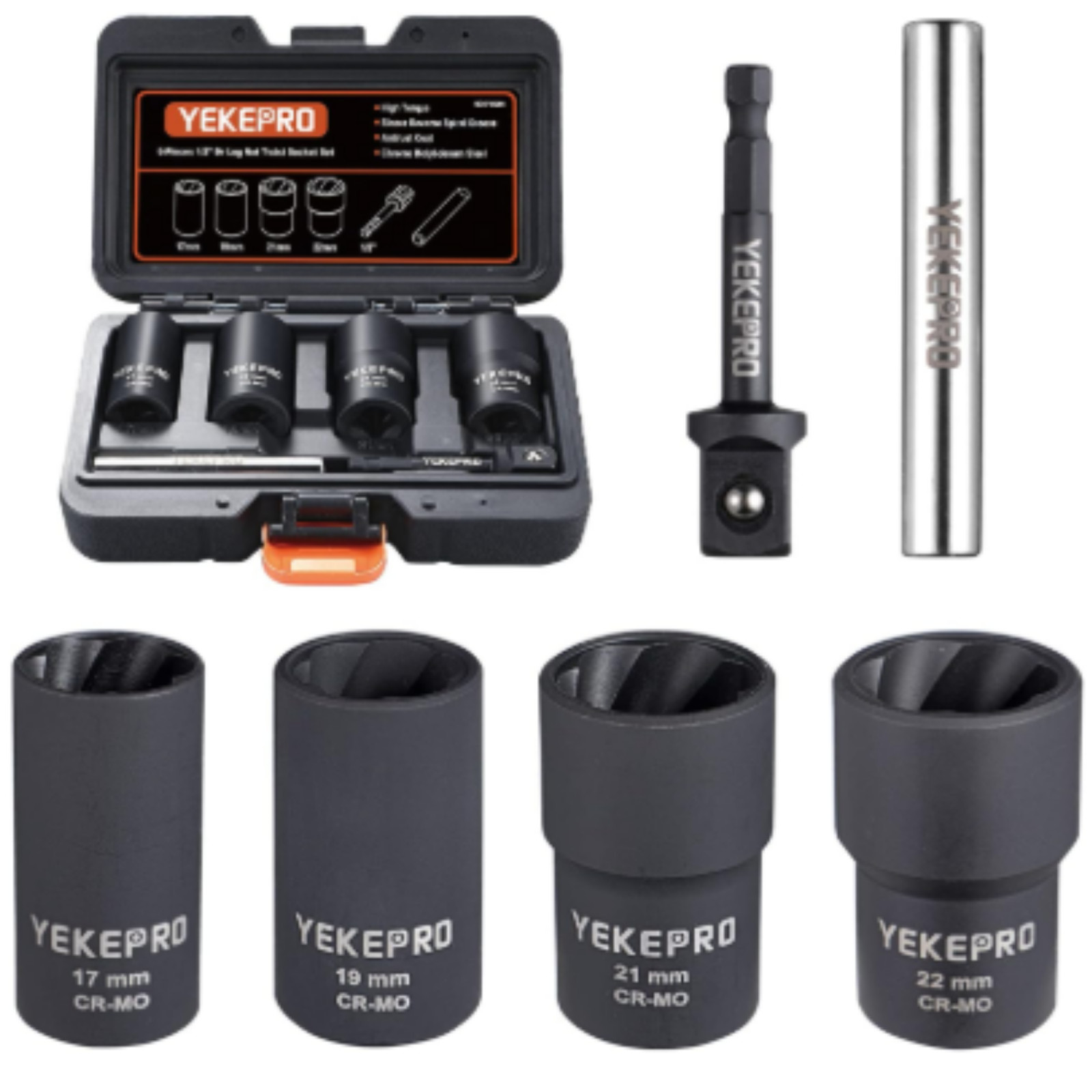 6PCS Lug Nut Removal Tool 1/2″ Drive Impact Bolt Extractor Set 17 19 21 22mm
