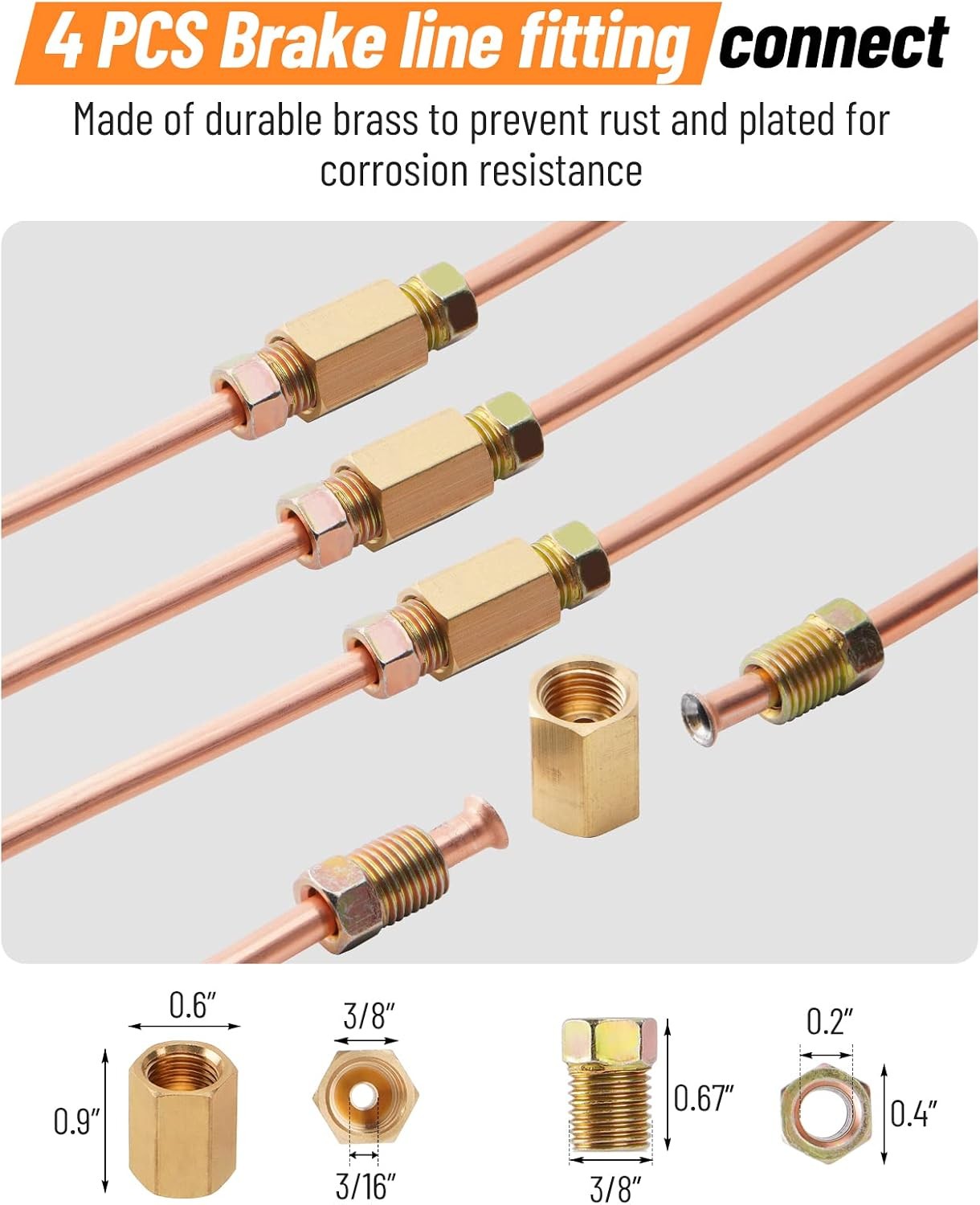 25FT 3/16 Copper Coated Brake Line Flaring Tool Tube Bender W/ 20 Fittings Nuts