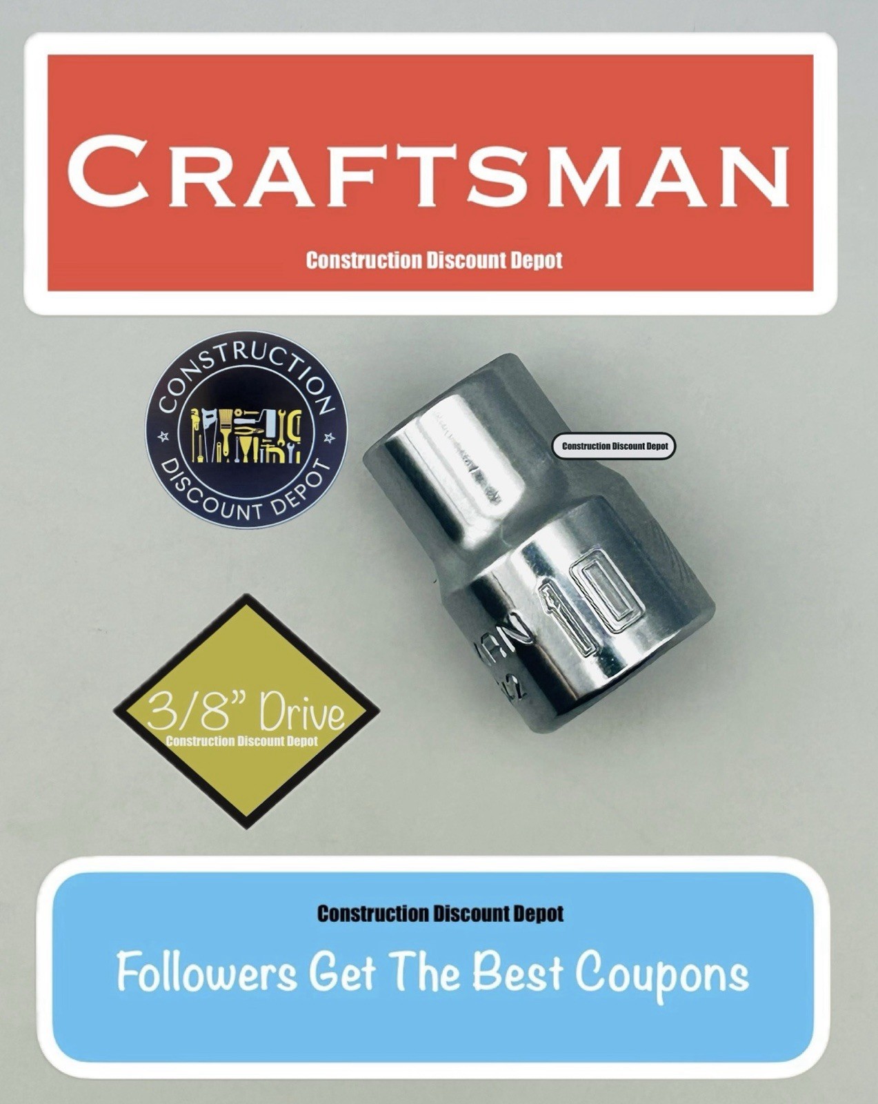 Craftsman CMMT43542 10mm 6 Point Metric Shallow Socket 3/8″ Drive