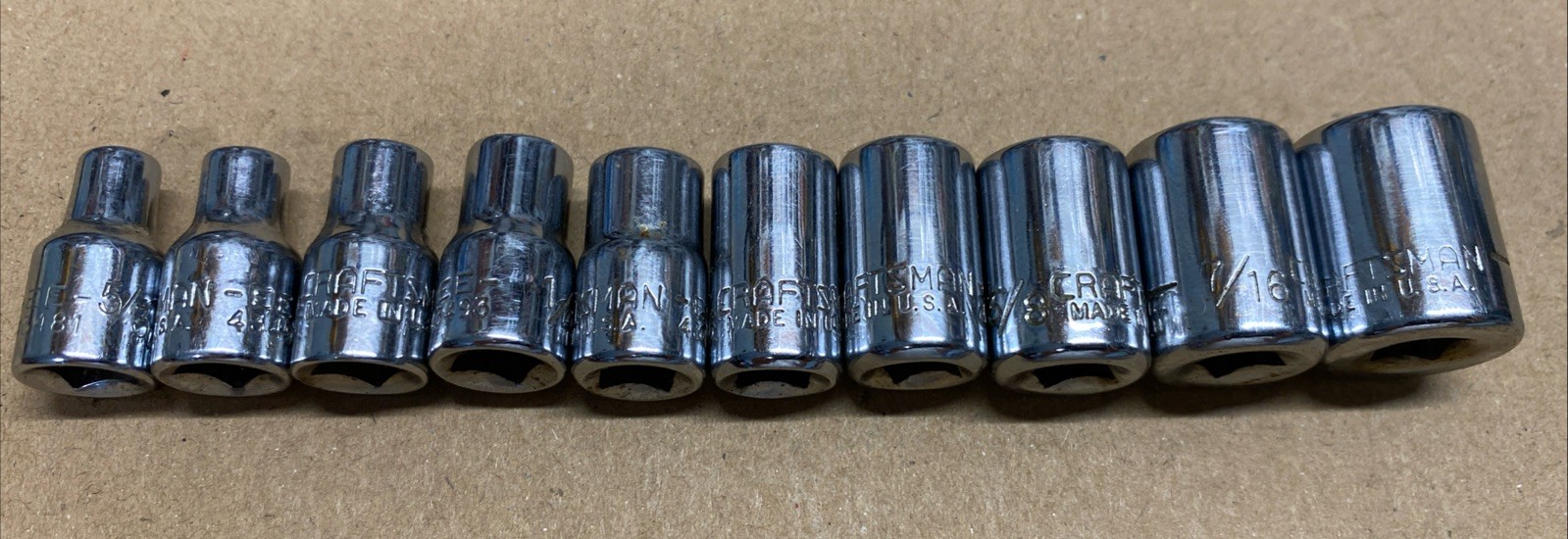 Craftsman SAE Standard Socket Set 1/4″ Drive 6 Point 10 Piece Set USA