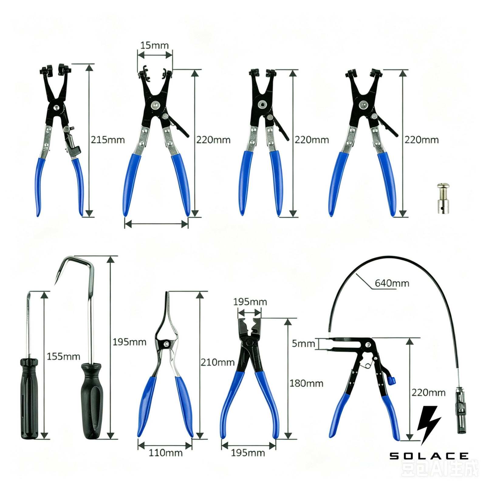 10Pcs Flexible Wire Hose Clamp Remover Pliers Fuel Water Oil Hose Repair Kit