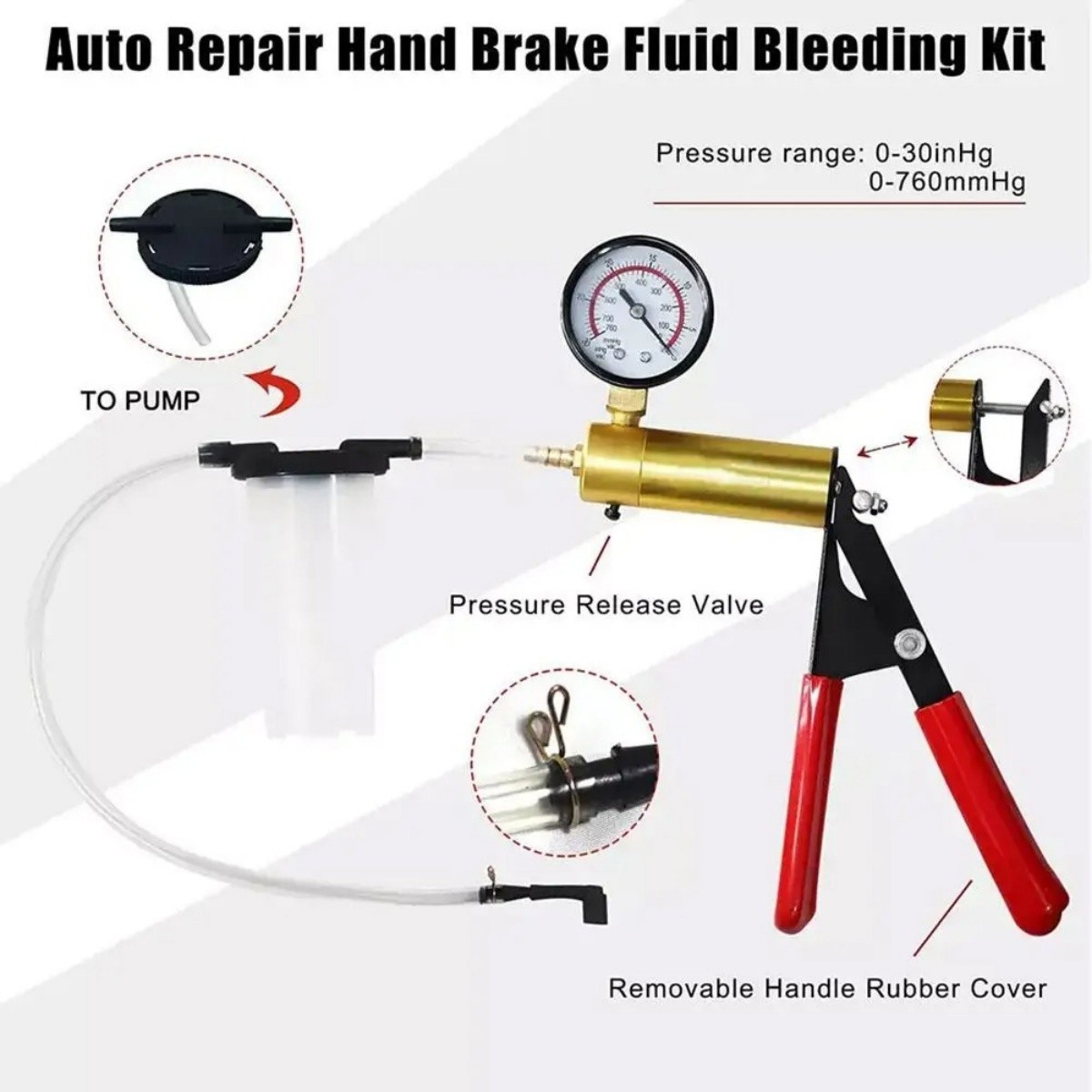 Manual Brake Bleeder Vacuum Pump Kit Automotive Fluid Tester With Gauge Adapters