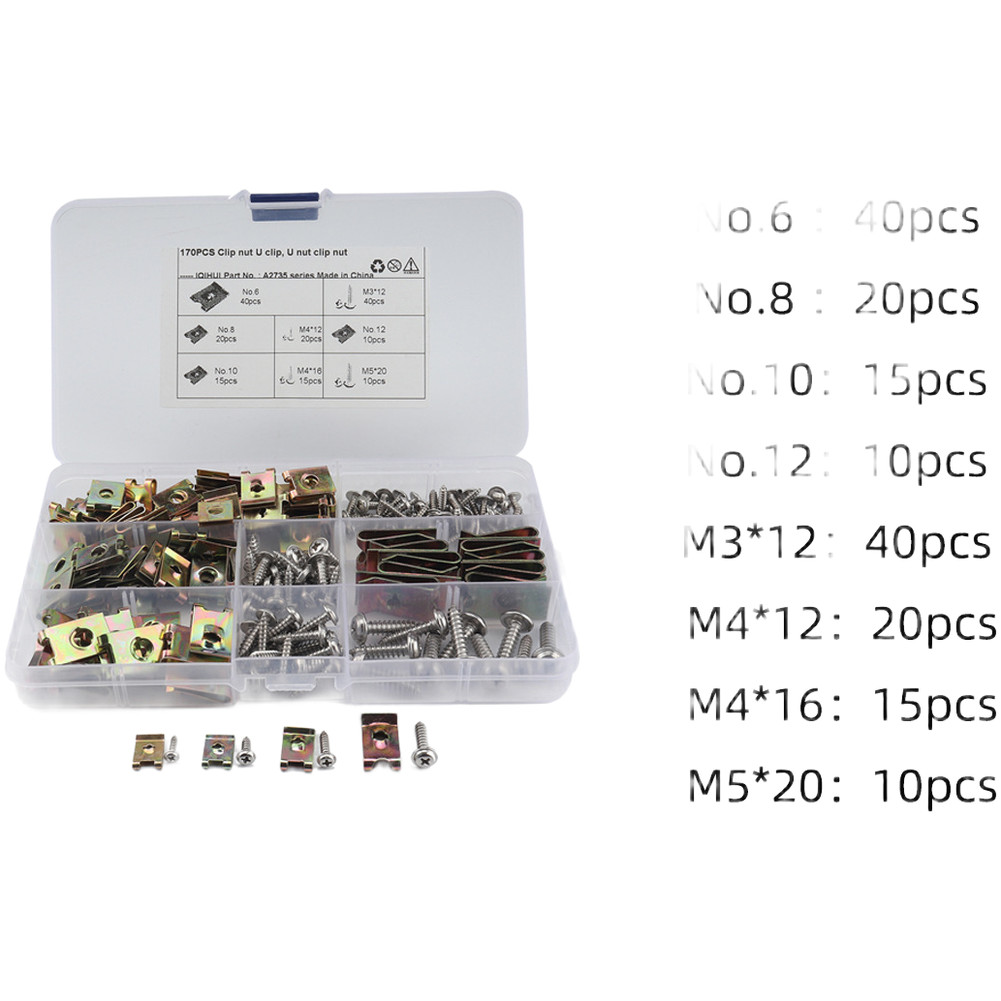 For Car Motorcycle U Shaped Spring Clip Nut 160 pcs Manganese Steel Made
