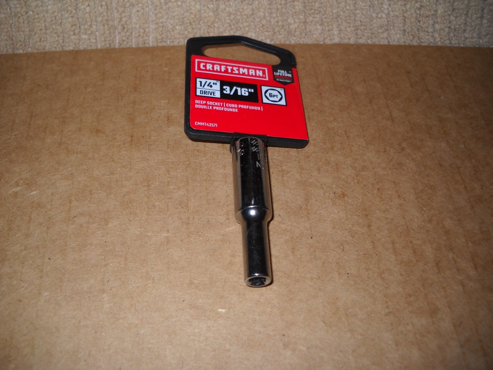 New Craftsman 1/4 Inch Drive 3/16 Inches 6 Point Deep Socket New on Hanger