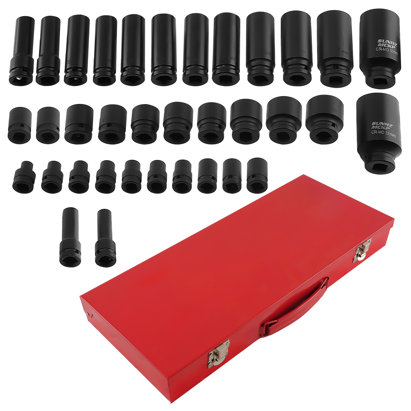 35x 6 Point Deep Impact Socket Set 1/2″ Drive Metric Garage Tool 8-32mm 9mm 10mm