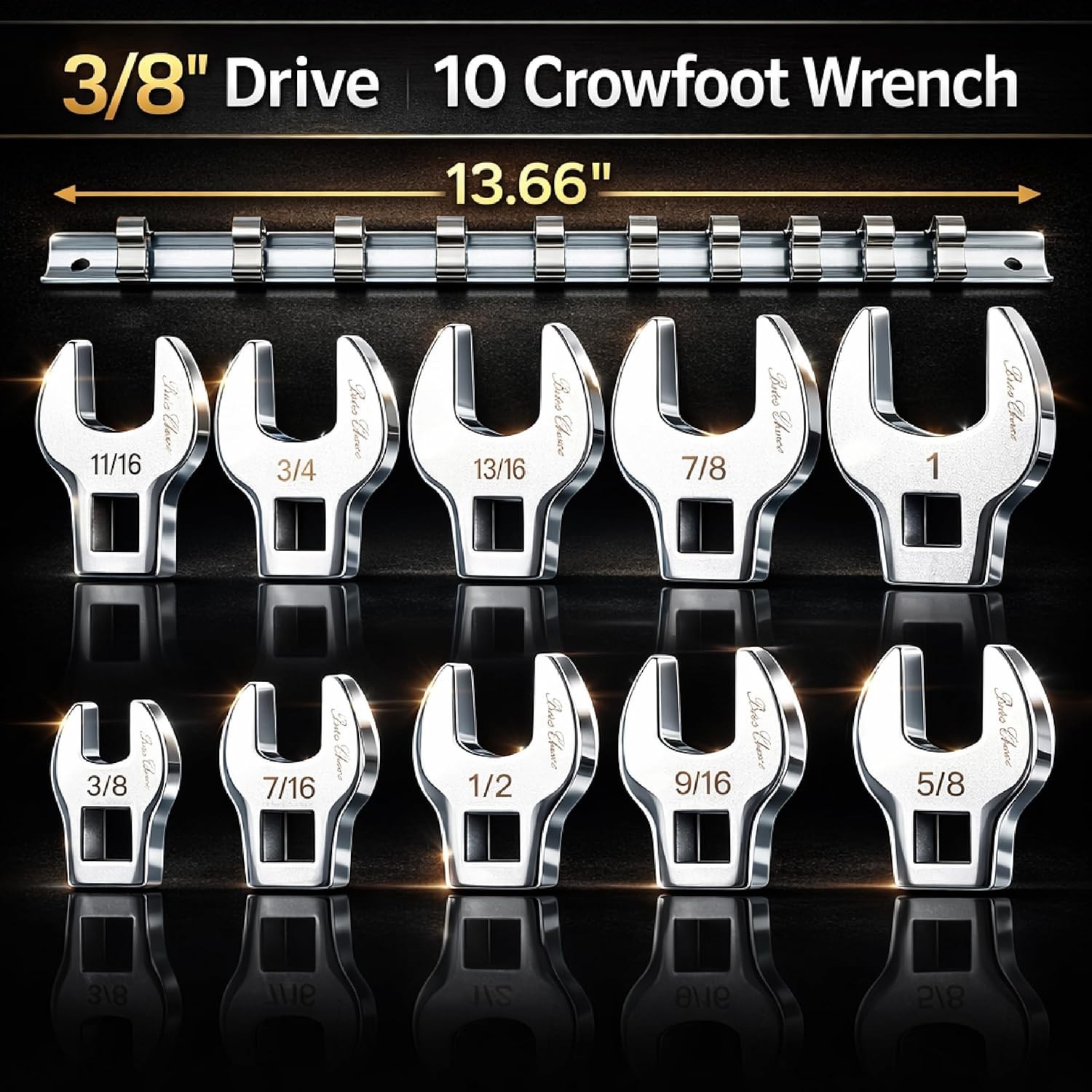 Bates- 3/8″ Drive Crowfoot Wrench Set, 10 pcs, 3/8”-1”, Chrome-Plated Steel, …