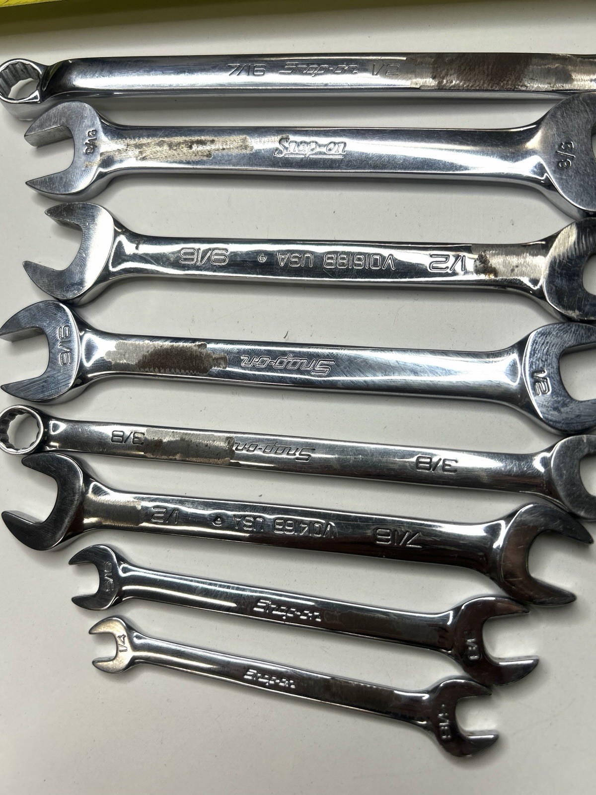 Snap-on SAE Open End Wrench Lot 1/4 5/16 3/8 7/16 1/2 9/16 5/8 A-6354