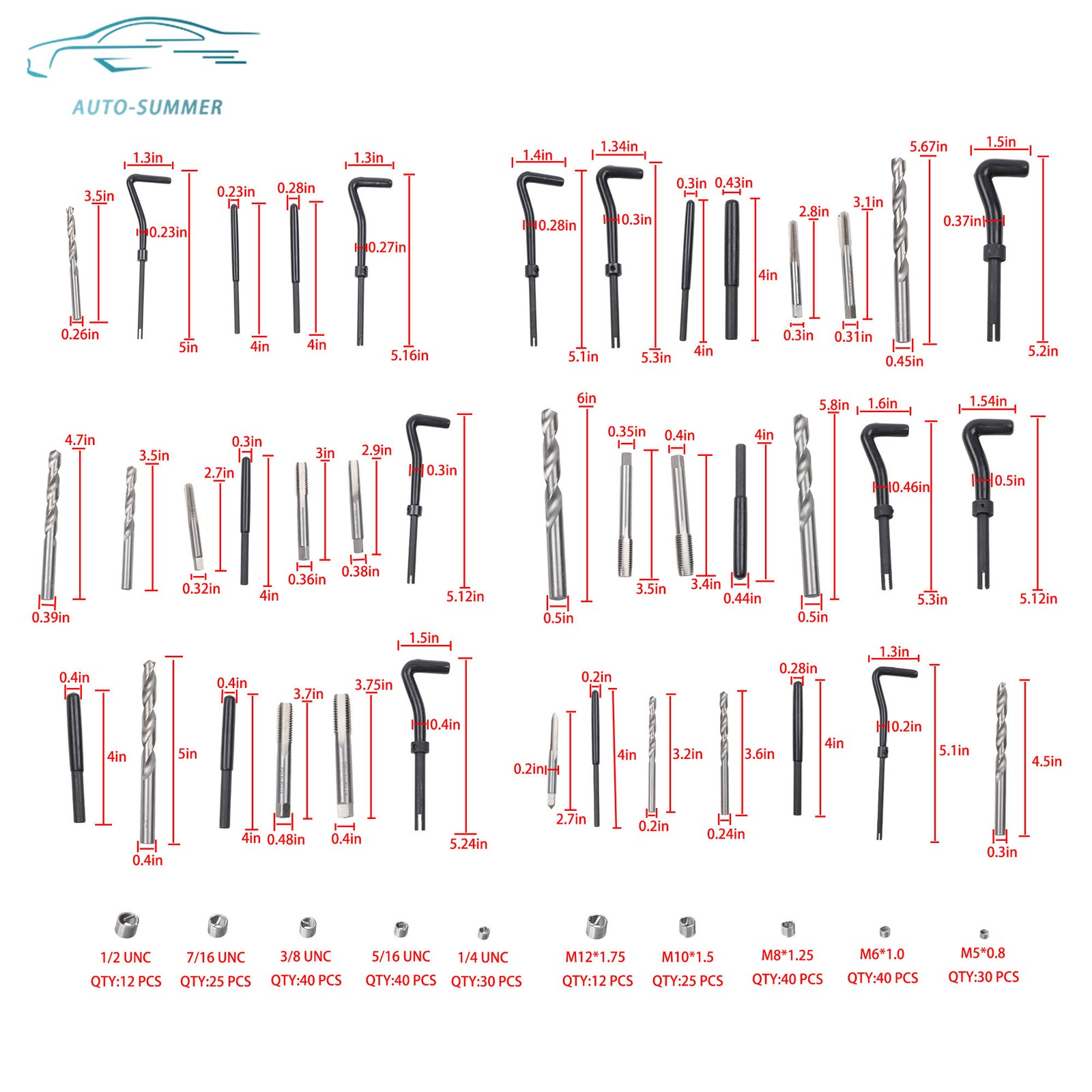 Helicoil Thread Repair Kit 338-Piece Rethreading Tool Kit SAE and Metric M5-M12