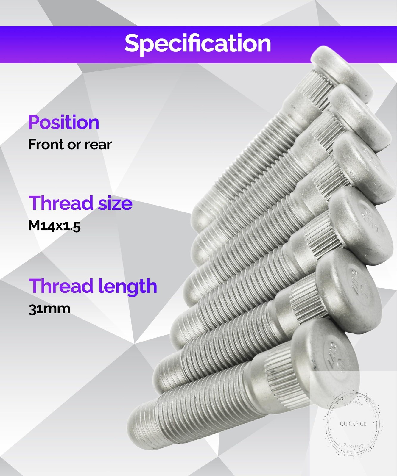 6PCS Wheel Studs,M14 x 1.50 & 31mm Long Lug Studs Serrated Wheel Stud,Wheel