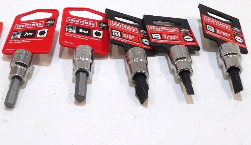Lot (5) Craftsman 3/8″ Drive Socket Bits 7+8mm Hex + 7/32, 9/32, 3/8″ Flat nwt 7