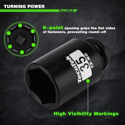 11-Piece 1/2″ Drive Deep Impact Socket Set, 6-Point Cr-Mo Metric Axle Nuts 27mm-