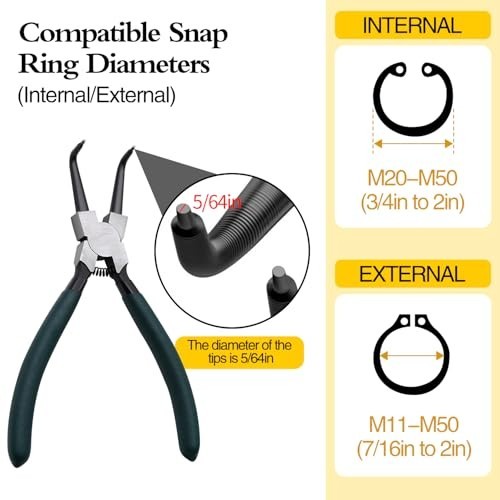 4pcs Snap Ring Pliers Set – 7″ Internal/External Circlip Kit, Heavy Duty Spring