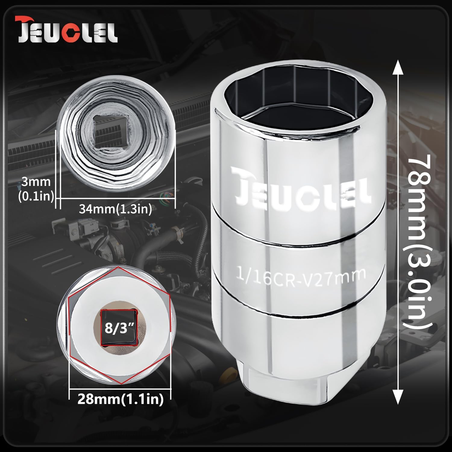 JEUCLEL Oil Pressure Sensor Socket, Special Size 11/16 Inch 27mm Min 28.3mmM…