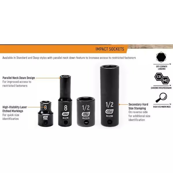 1/2 in Drive 7/8 in SAE Deep Impact Socket 6 Point