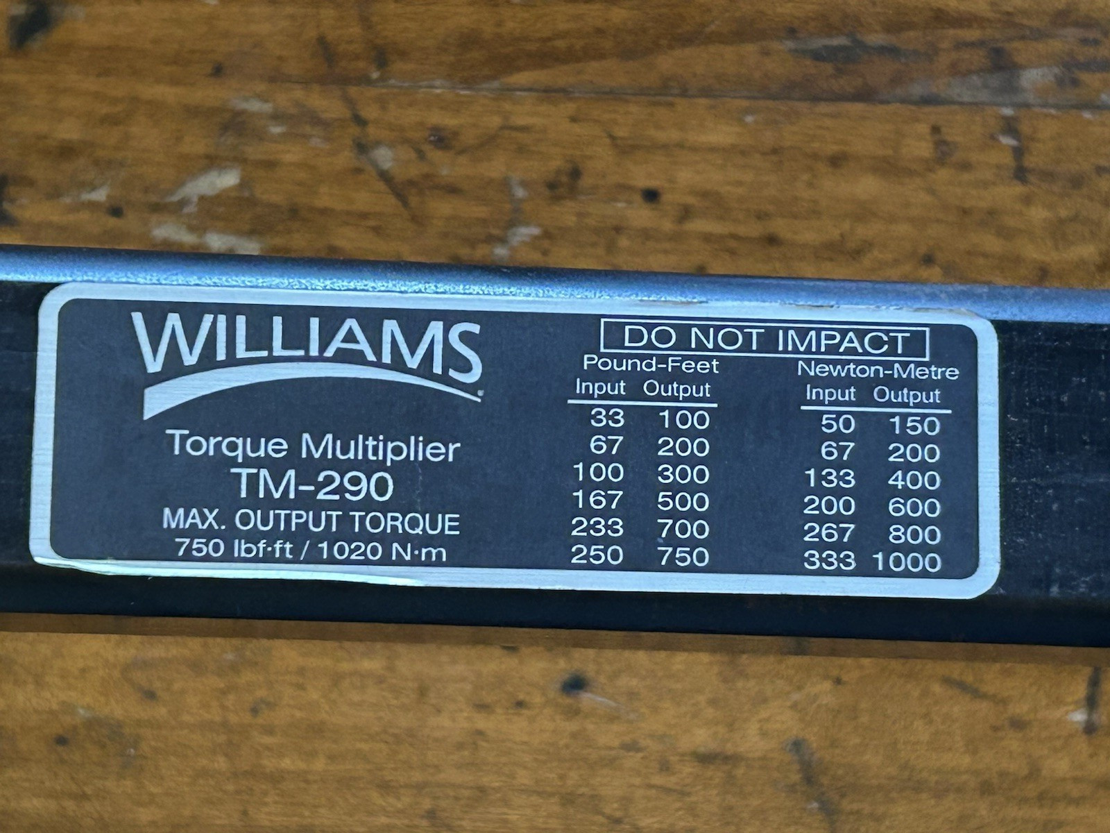 Williams Torque Multiplier Wrench TM-200 Max output 750 lbf-ft / 1020 Nm