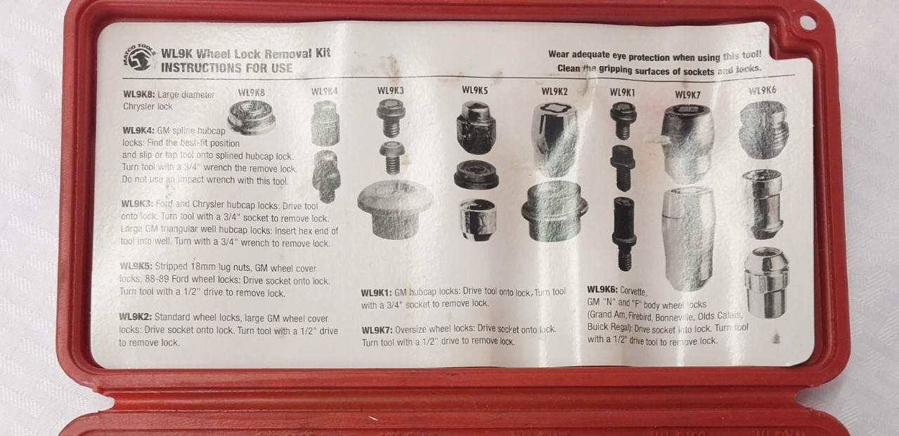 Matco Wheel Lock Removal Kit WK9K. Complete with all parts & original hard case