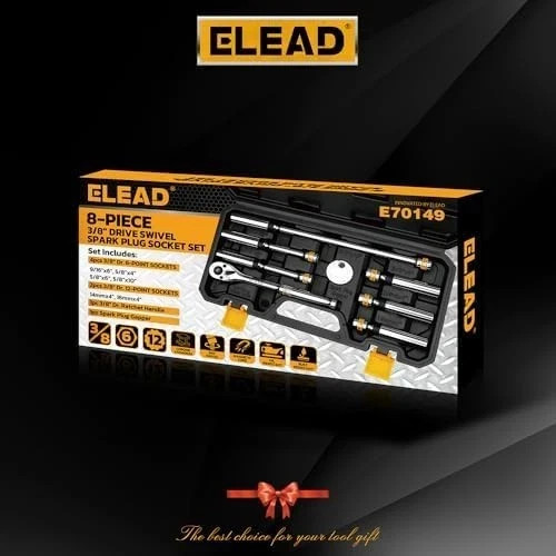 ELEAD 8-Piece 3/8″ Drive Magnetic Swivel Spark Plug Socket Set, 5/8″, 9/16″, 14m