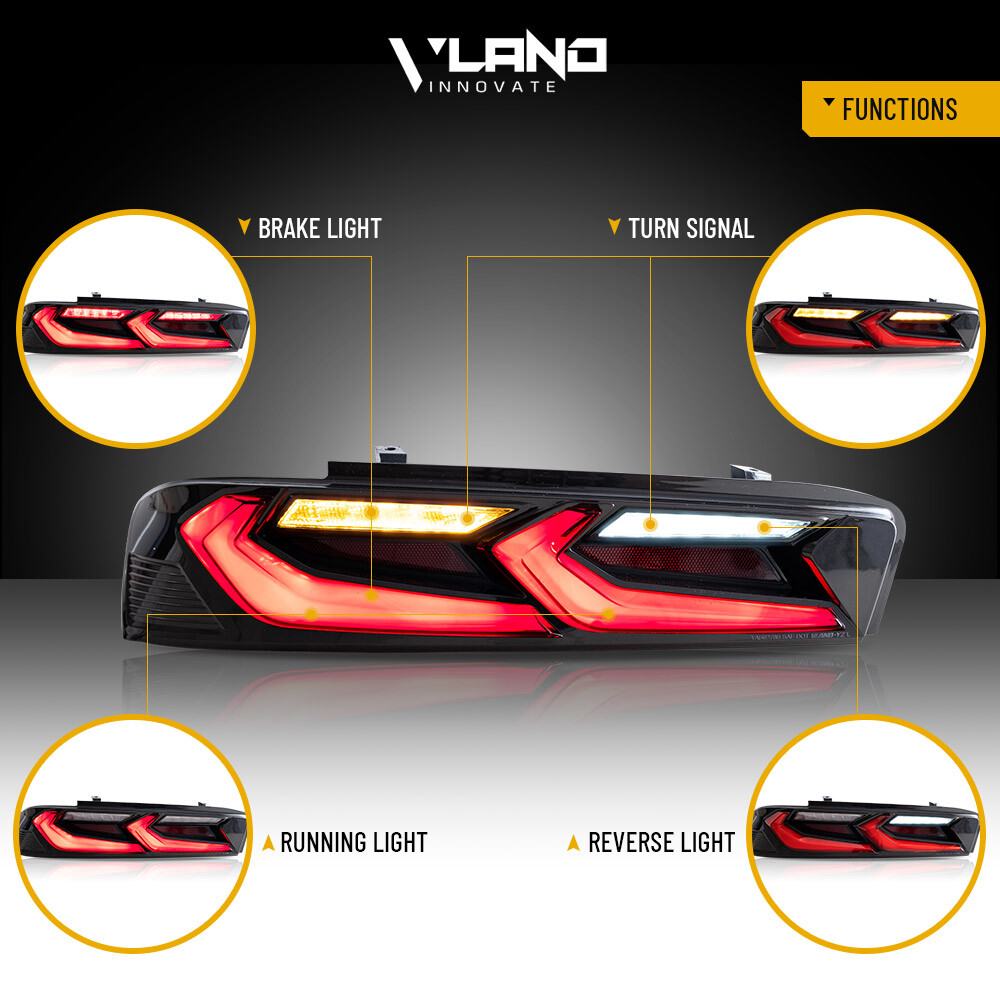 SET VLAND DRL FULL Smoked LED Tail Lights For Chevy Camaro 2016-2018 Assembly
