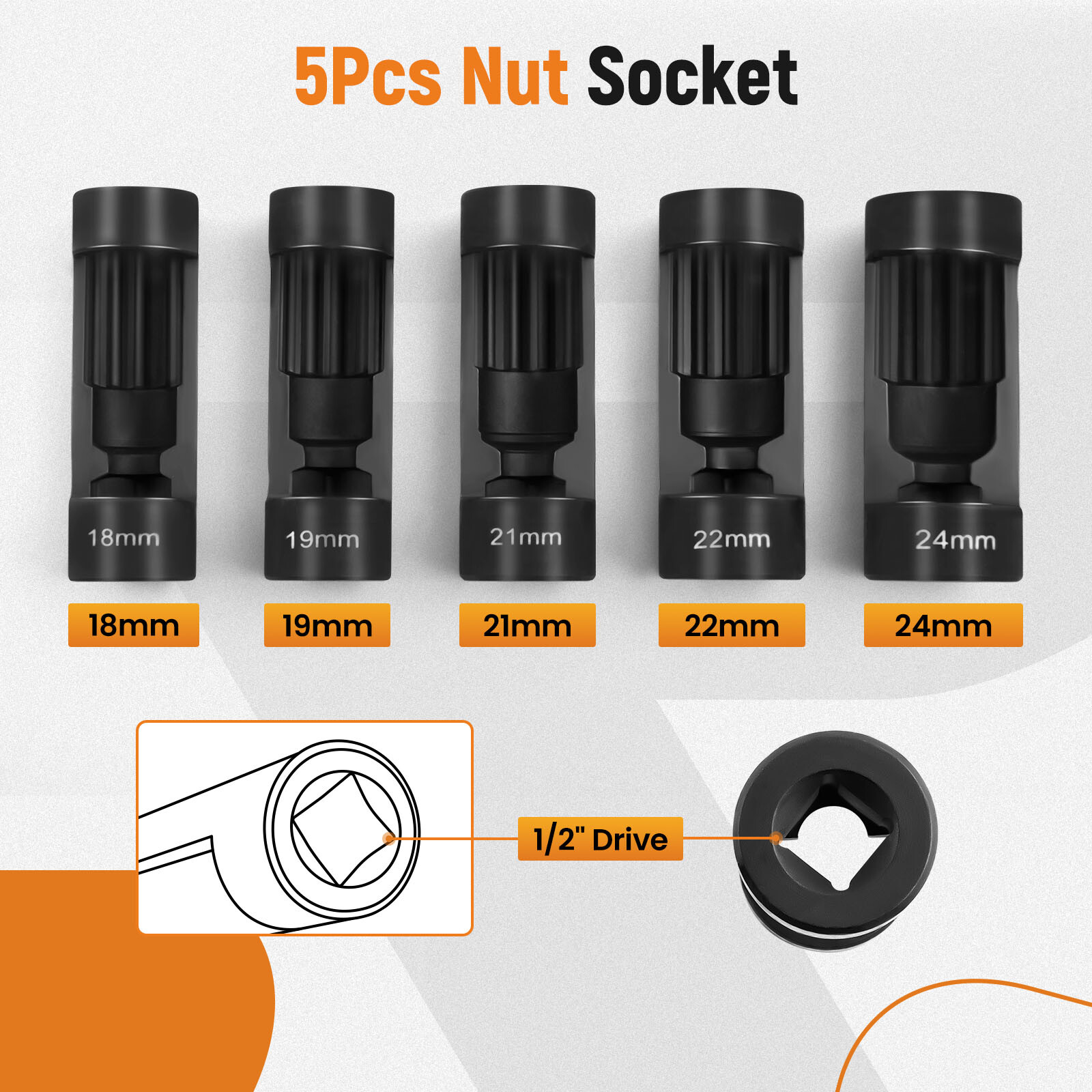 5x 12 Point 1/2 Drive Suspension Strut Nut Socket 18mm 19mm 21mm 22mm 24mm New
