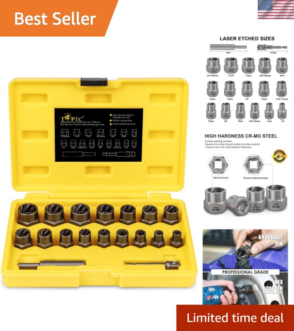 Stripped Bolt Extractor Kit, 18-Piece Bolt Extractor Socket Set, 3/8″ Drive R…