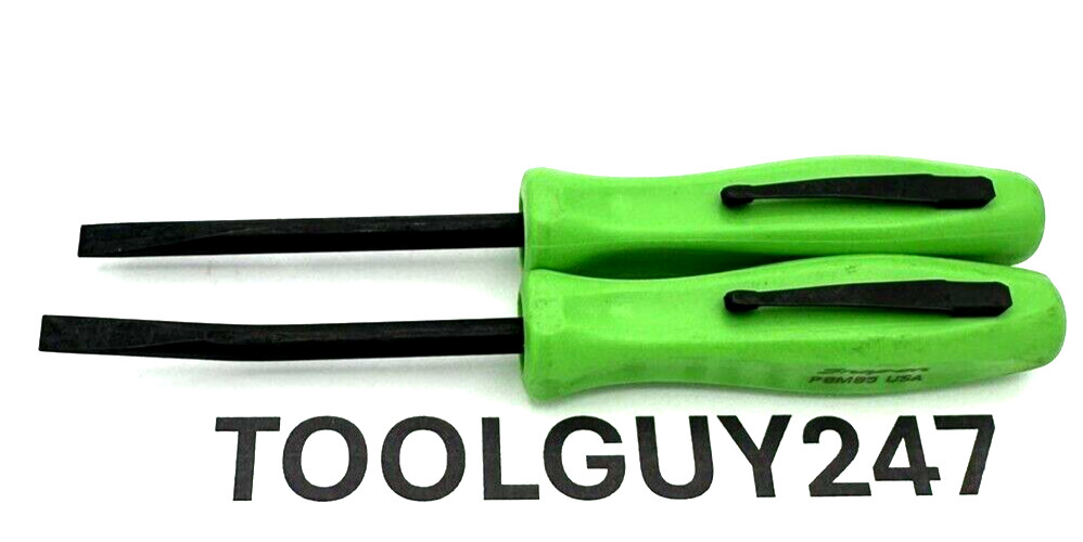 SNAP ON TOOLS POCKET PRY BAR SET STRAIGHT + BENT BLADE PBMB5 G GREEN HANDLES 5″
