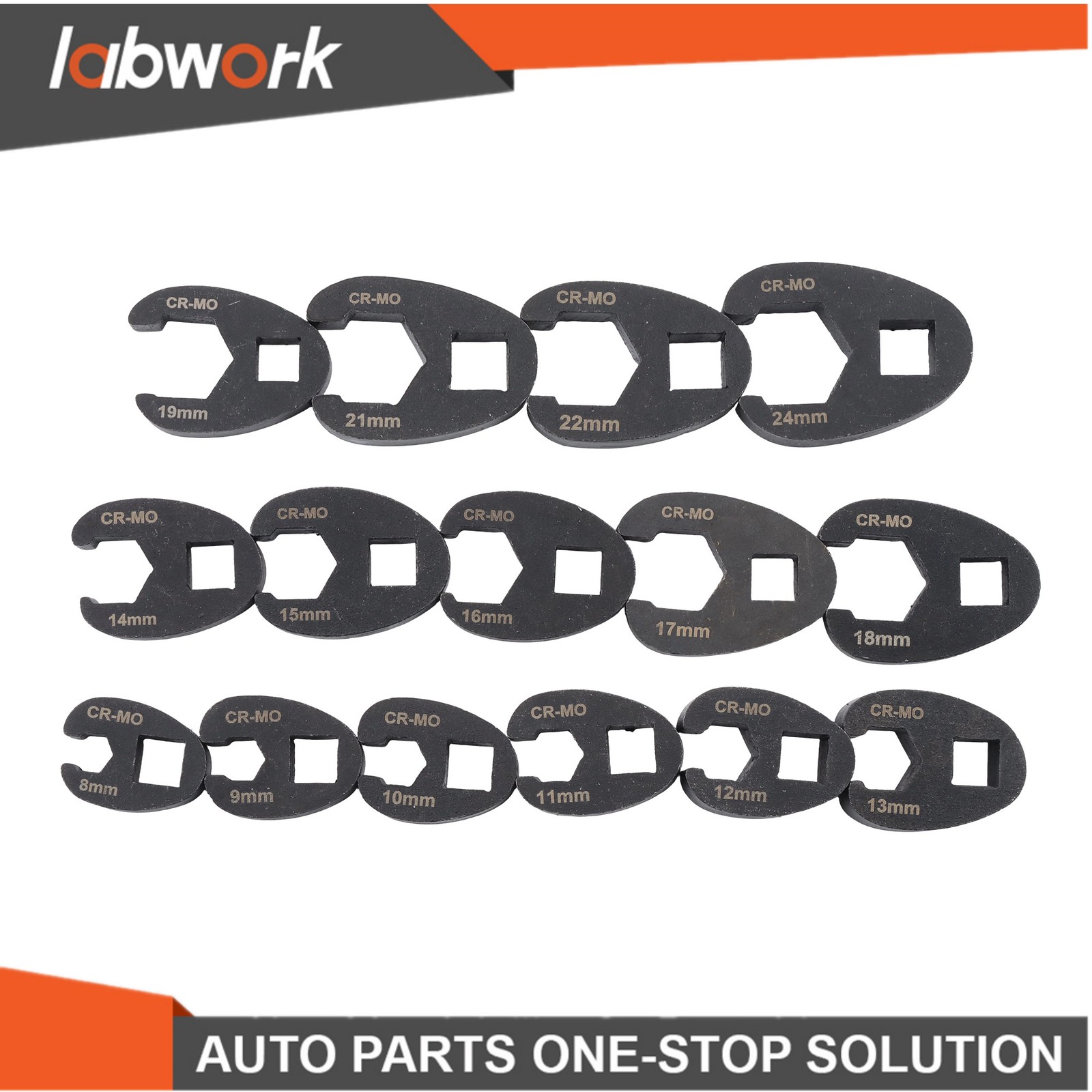 Labwork 15Pcs Crowfoot Flare Nut Wrench Set Metric 8 to 24 mm Nuts 3/8″ and 1/2″
