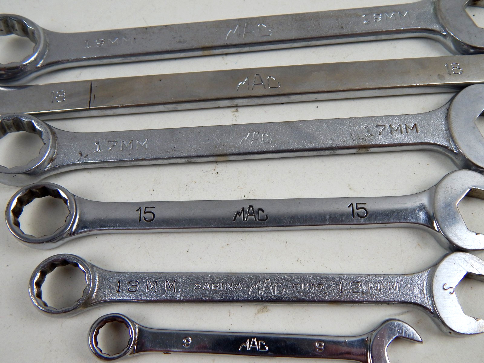 Mac Tools MCW 6pc 12pt Metric Combo Wrench Set 9mm 13mm 15mm 17mm 18mm 19mm USA