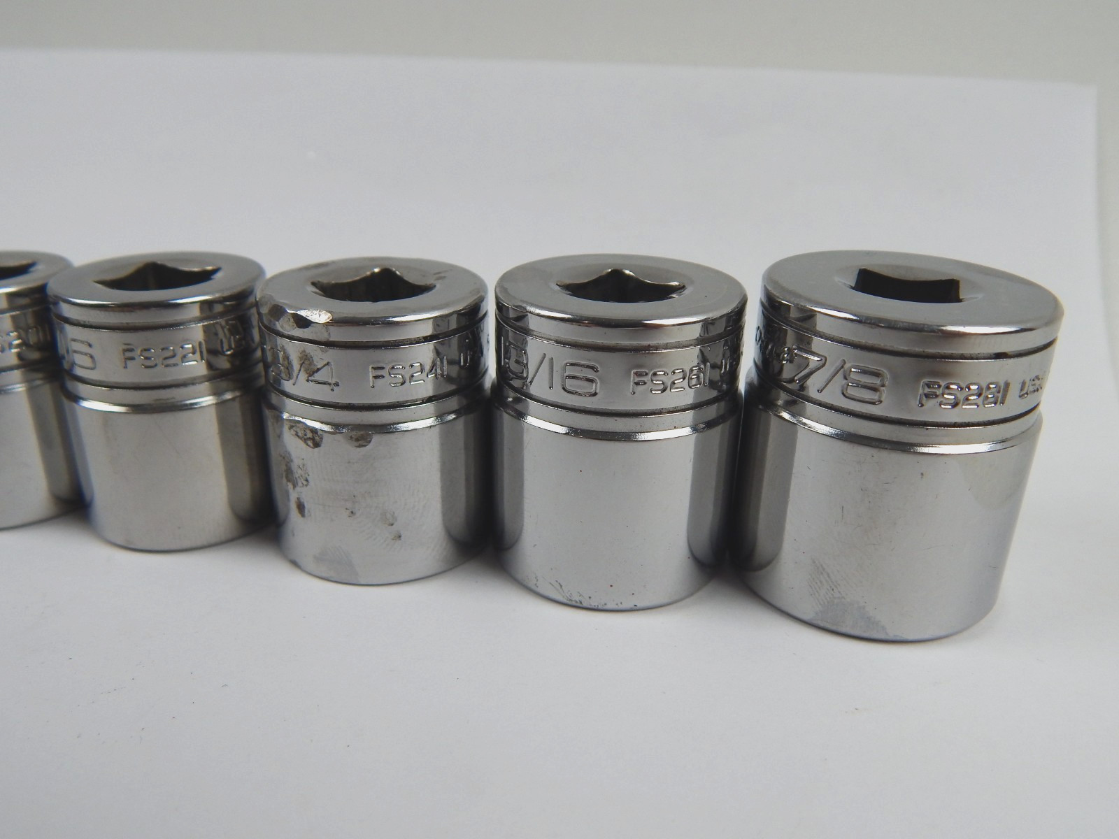 Snap On 3/8» Drive 6pt SAE Shallow Socket Set 11pc FS081-FS281 1/4″-7/8″ w Rail